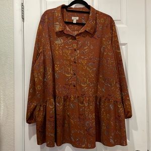 LOGO Lori Goldstein Stretch Woven Button Blouse Size 2X